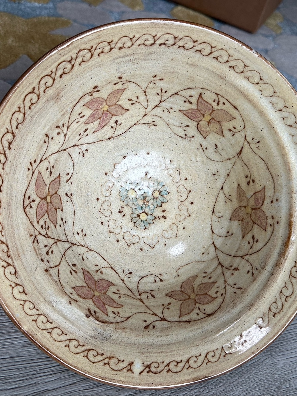 Vintage Jay Cryderman Penticton Pottery Bowl 9.25” Sgraffito Floral BC Studio